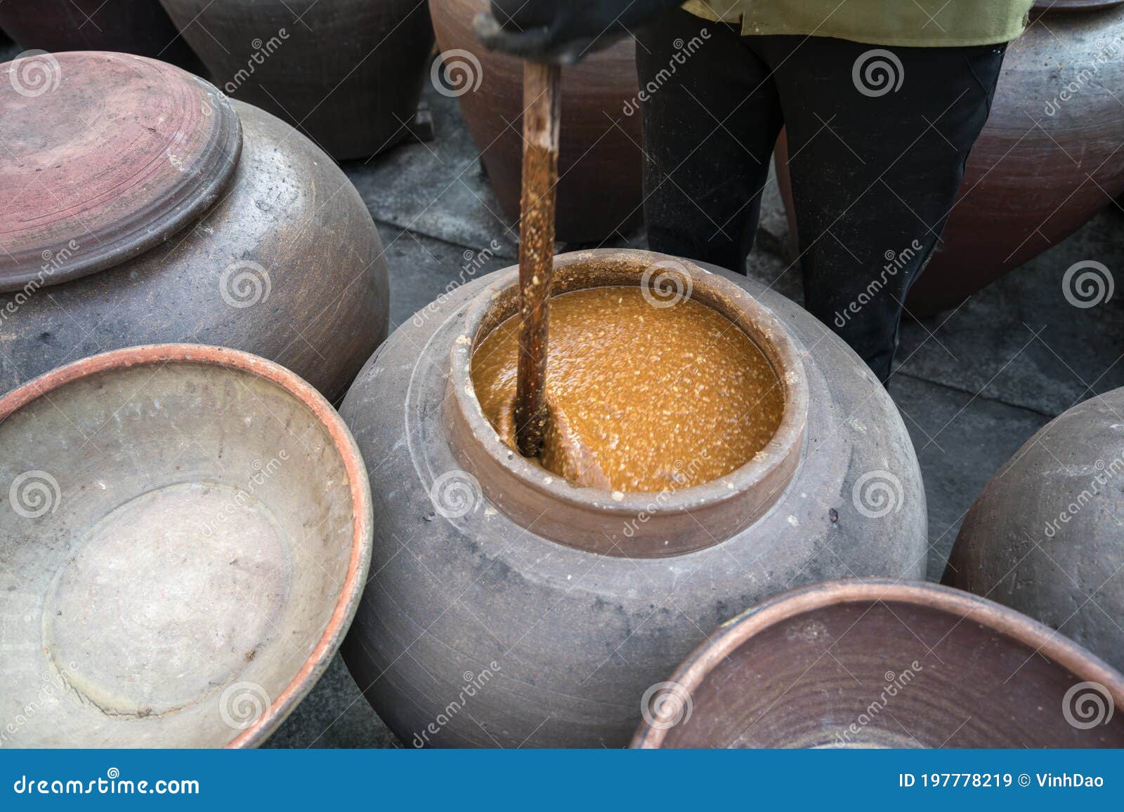 Jars Of Processing Soybean Jam Made By Traditional Outdoor Way Under