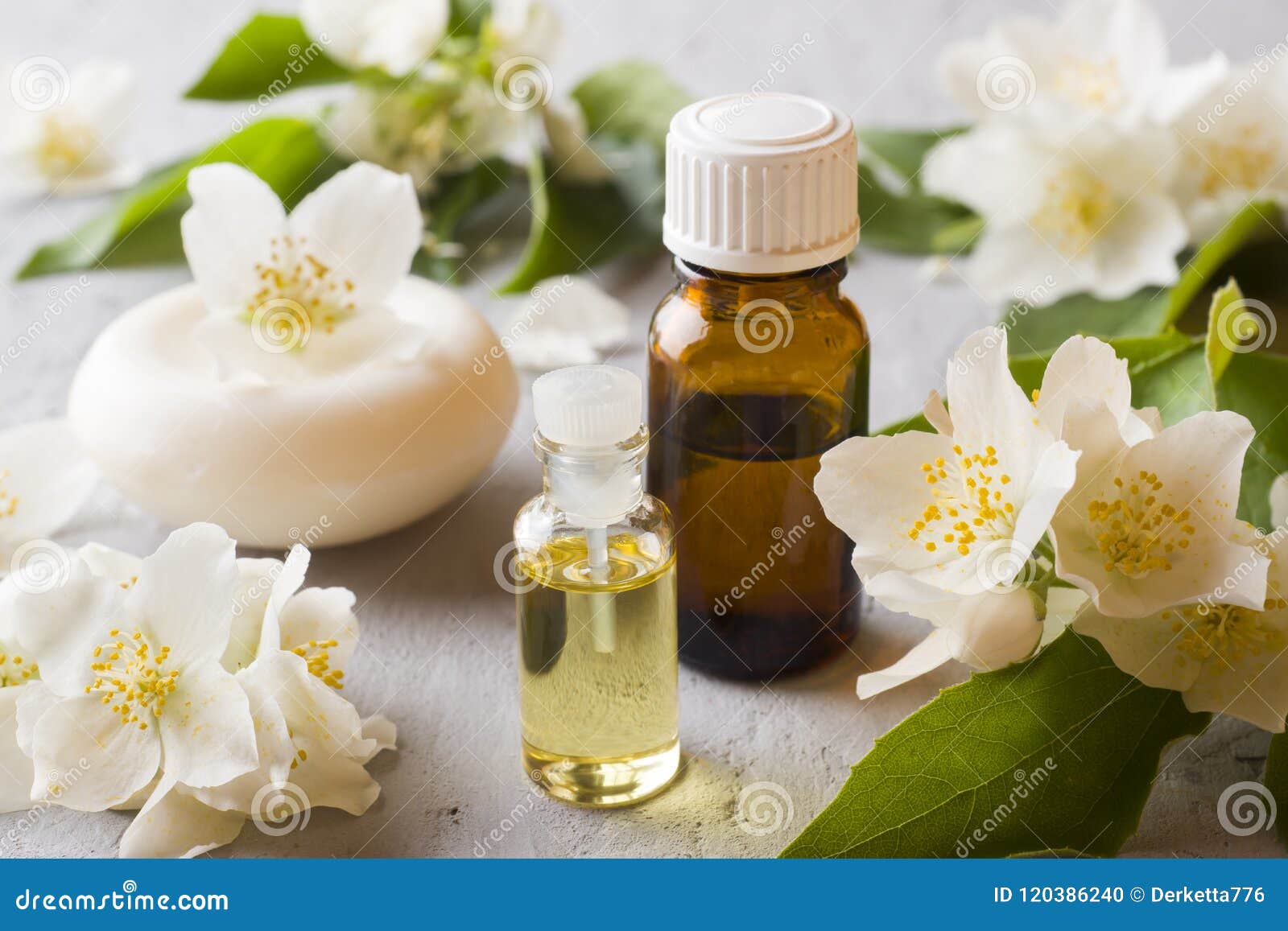 Jasmine Oil. Aromatherapy with Jasmine Oil and Soap Stock Photo Image