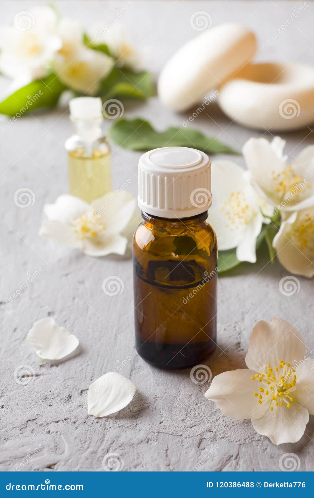 Jasmine Oil. Aromatherapy with Jasmine Oil and Soap Stock Photo Image