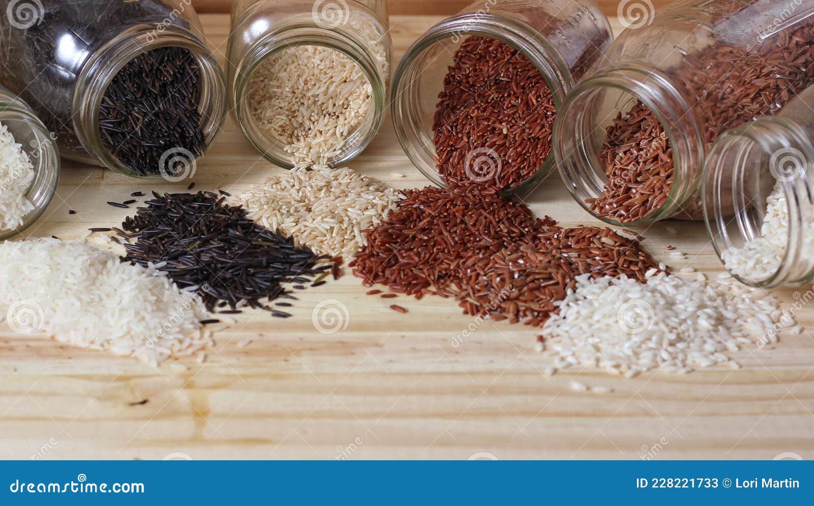Jasmine Rice, Black Wild Rice, Brown Rice, Himalayan Red, Brown and