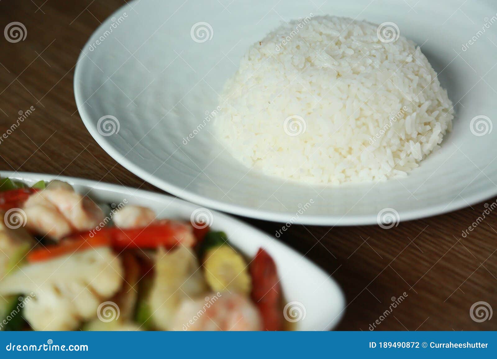 Jasmine Rice or White Rice in Dish and Serve with Food in Restaurant