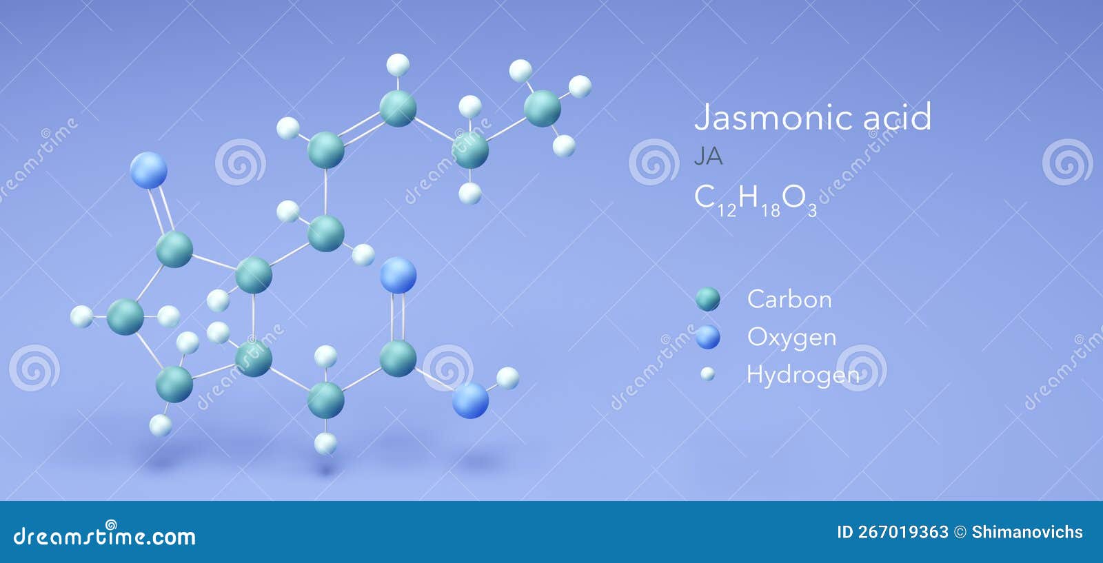 Jasmonic Acid Molecule, Molecular Structures, C12h18o3 3d Model
