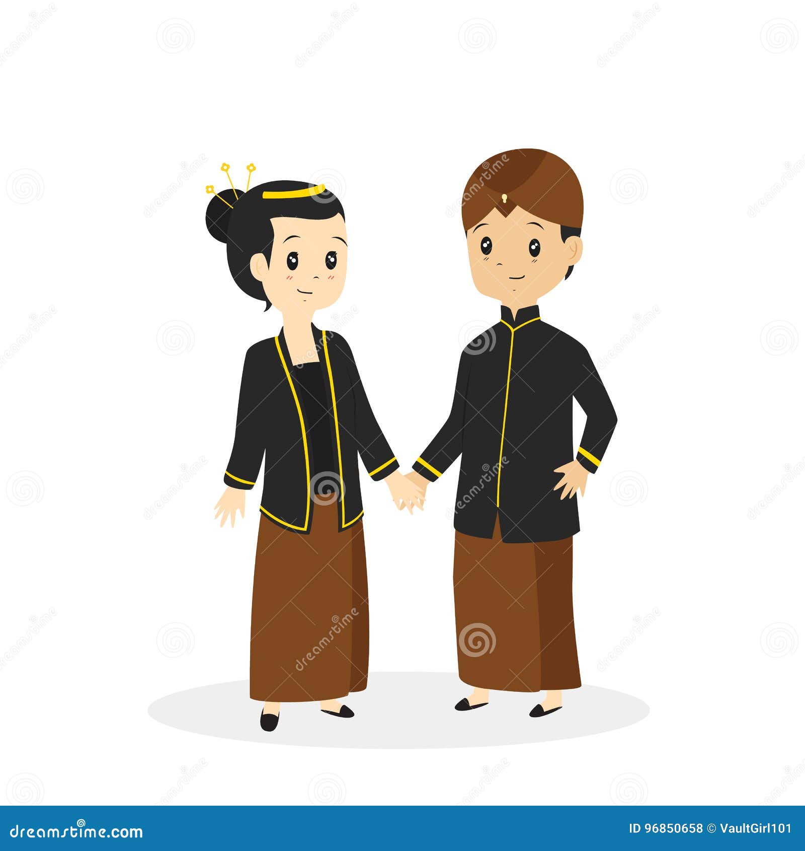 Javanese Boy And Girl Holding An Empty Banner Cartoon 