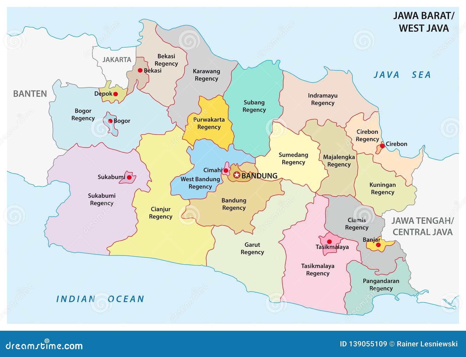  Jawa  Barat  West Java Administrative And Political Vector 