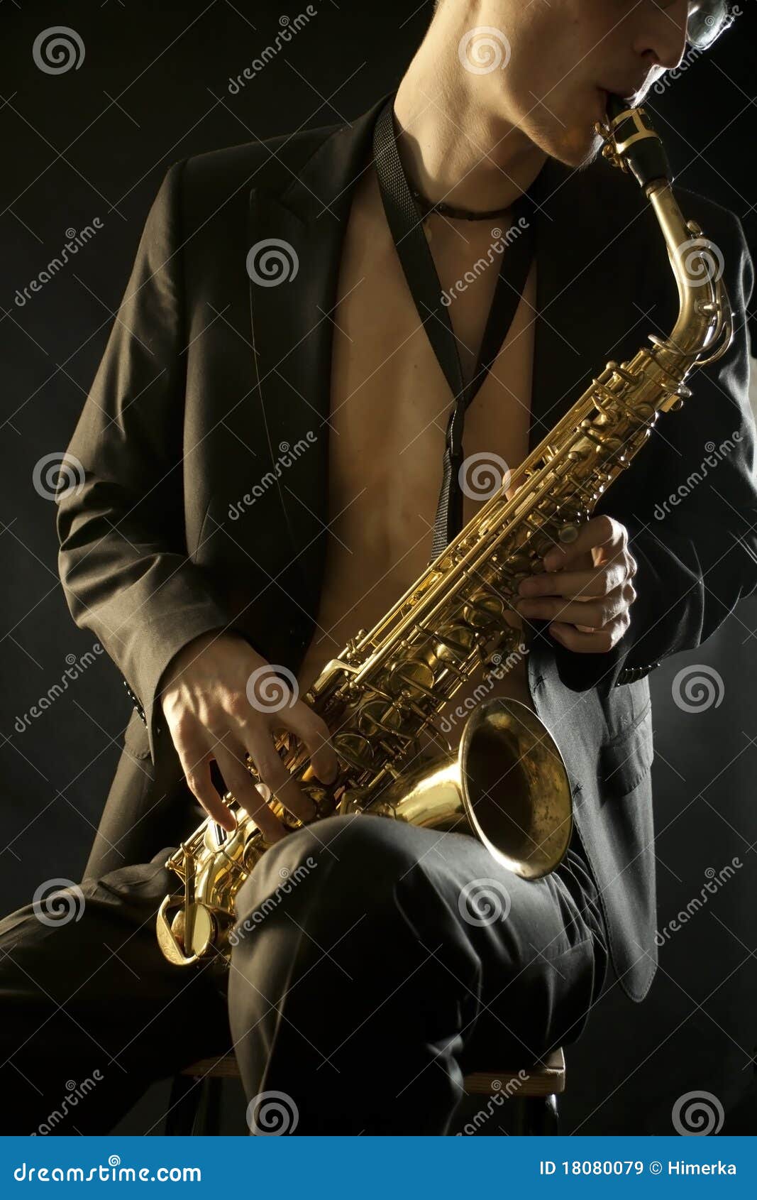 Jazz Man Plaing a Saxophone on Black Stock Image Image of passion