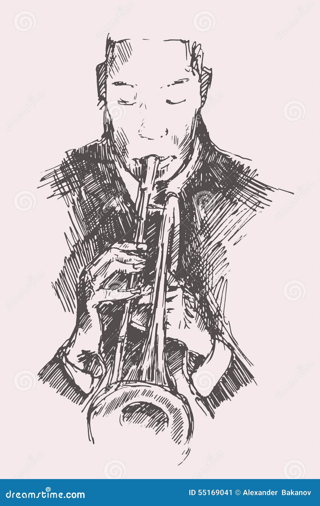 JAZZ Man Playing die Trompeten-Hand gezeichnet, Skizze. JAZZ Man Playing die Trompetenhand gezeichnet, Skizzenvektor