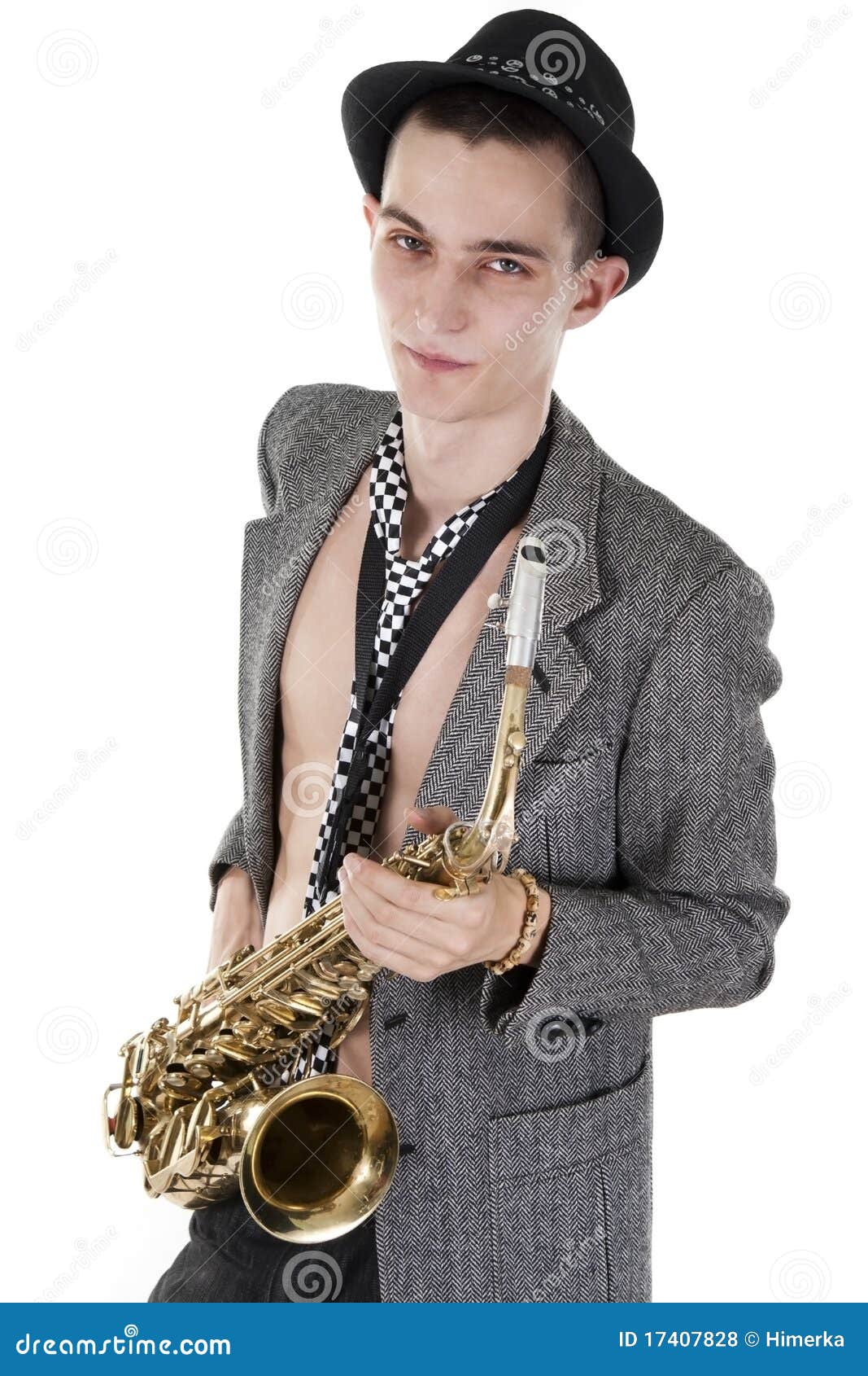 Jazz man with saxophone stock photo. Image of young, shirtless 17407828