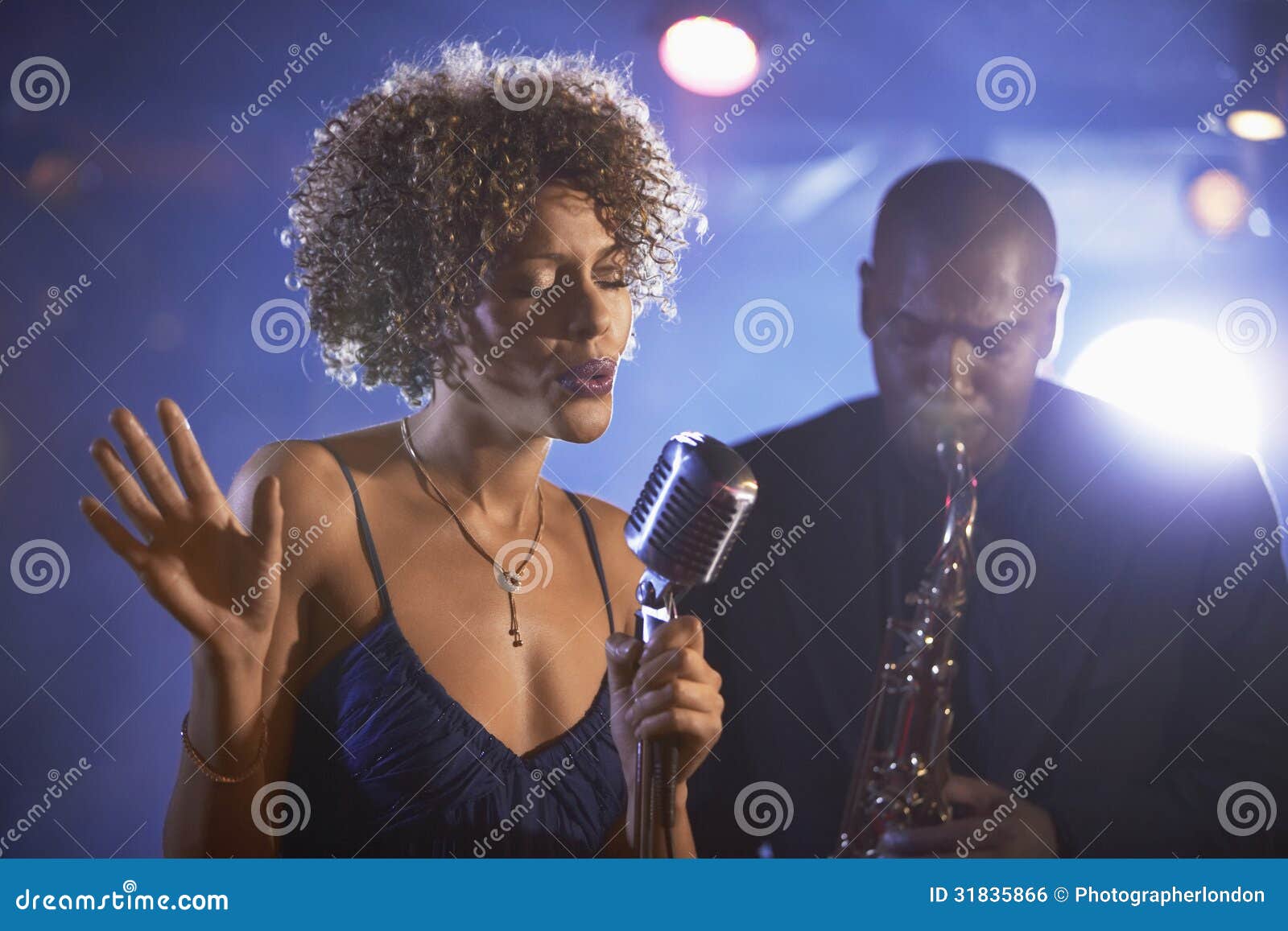 jazz singer and saxophonist in performance