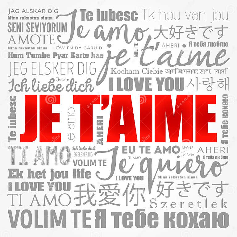 Je Tâ€™aime (I Love You in French) in Different Languages of the World, Word Cloud Background