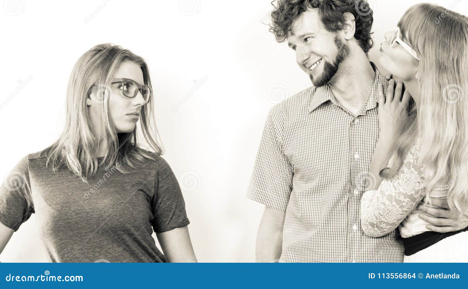 Jealous Woman with Happy Couple Stock Photo pic image