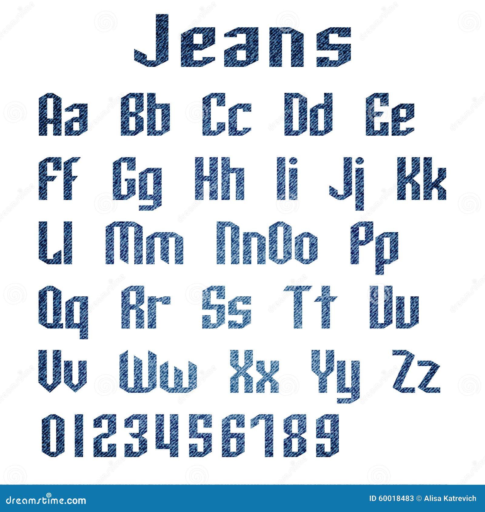 Jeans Alphabet Letters Number, Vector Illustration Stock Vector