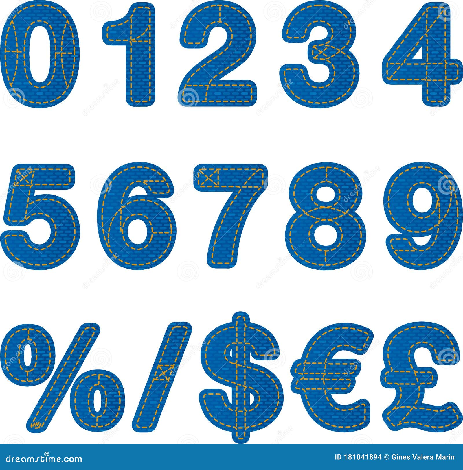 Jeans Alphabet Numbers Typo in Blue, Sewing Stock Illustration