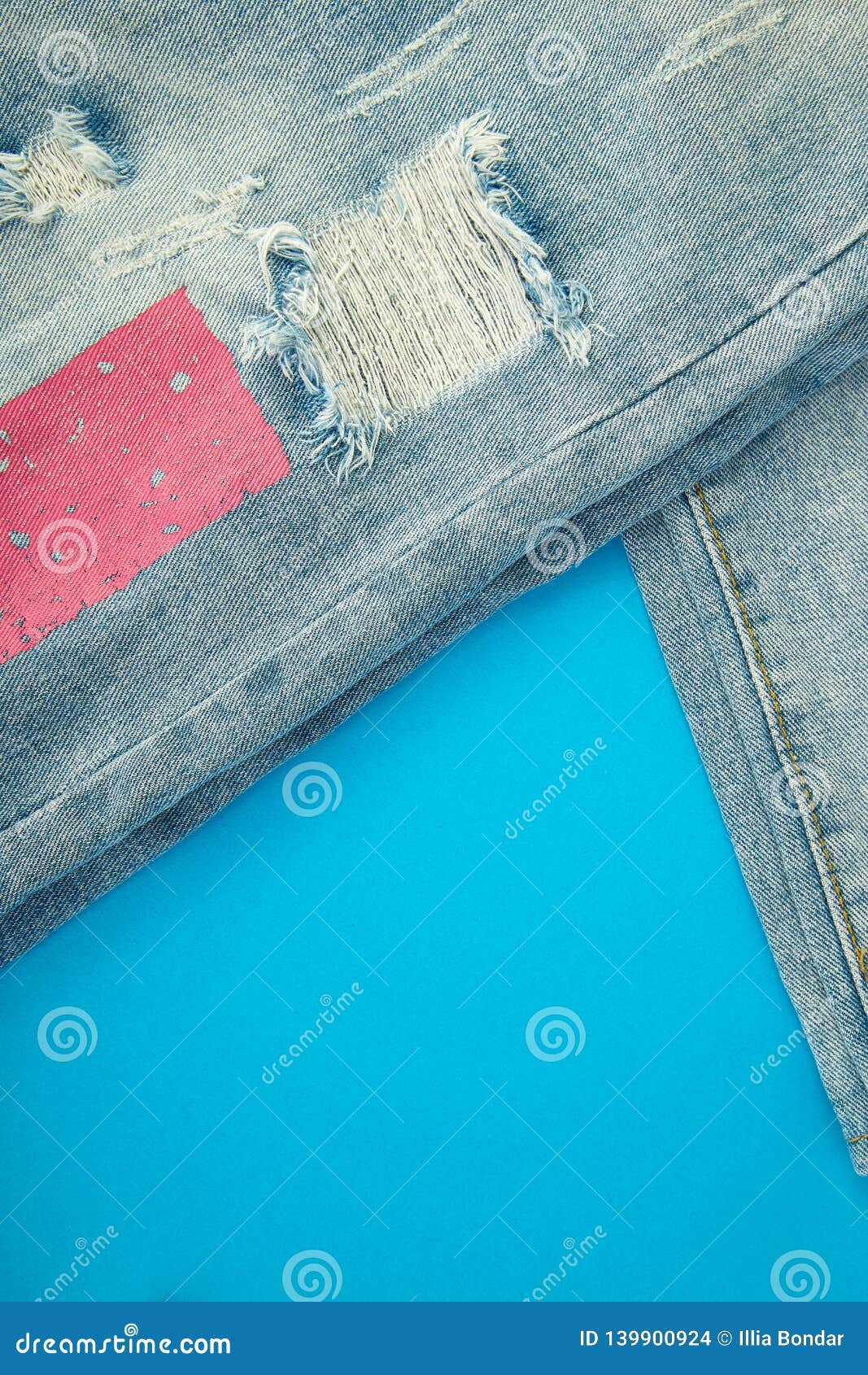 Jeans Background with Pink and Blue Destroyd Denim Stock Photo - Image ...