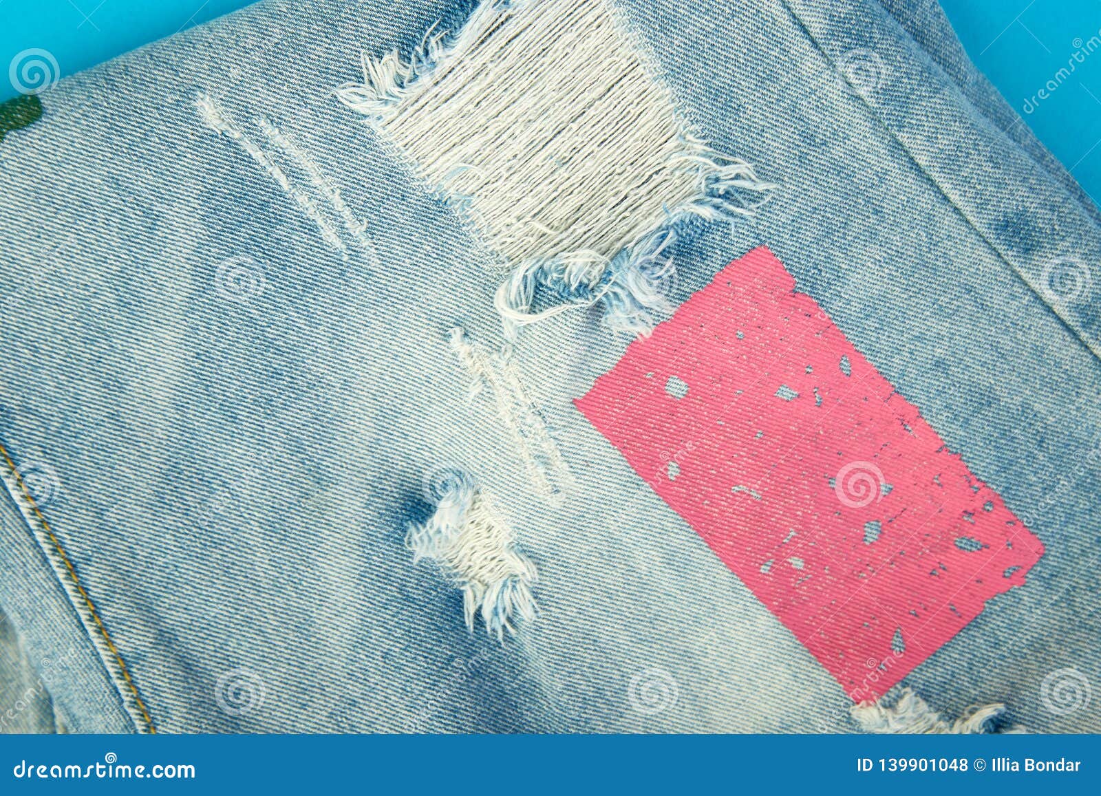 Jeans Background with Pink and Blue Destroyd Denim Stock Photo - Image ...