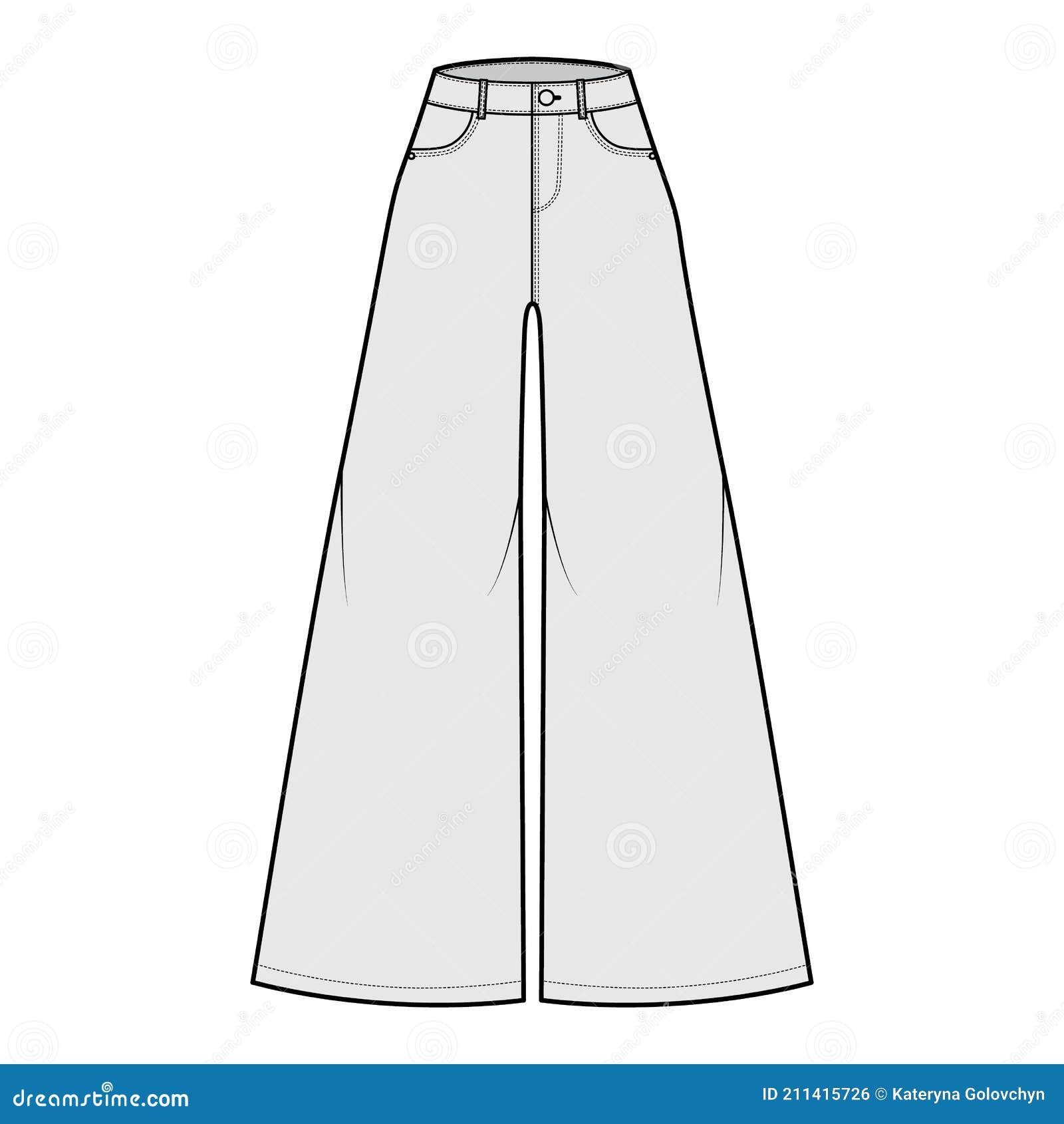 Jeans Baggy Wide Pants Denim Technical Fashion Illustration with Full ...