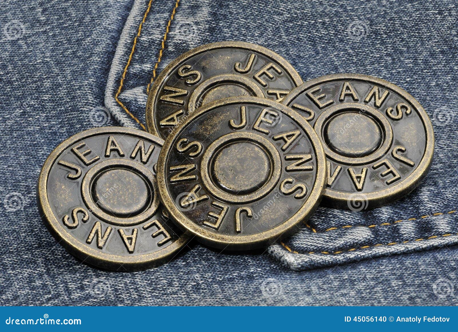 Metal Jeans Buttons And Rivets Set Collection On White Background