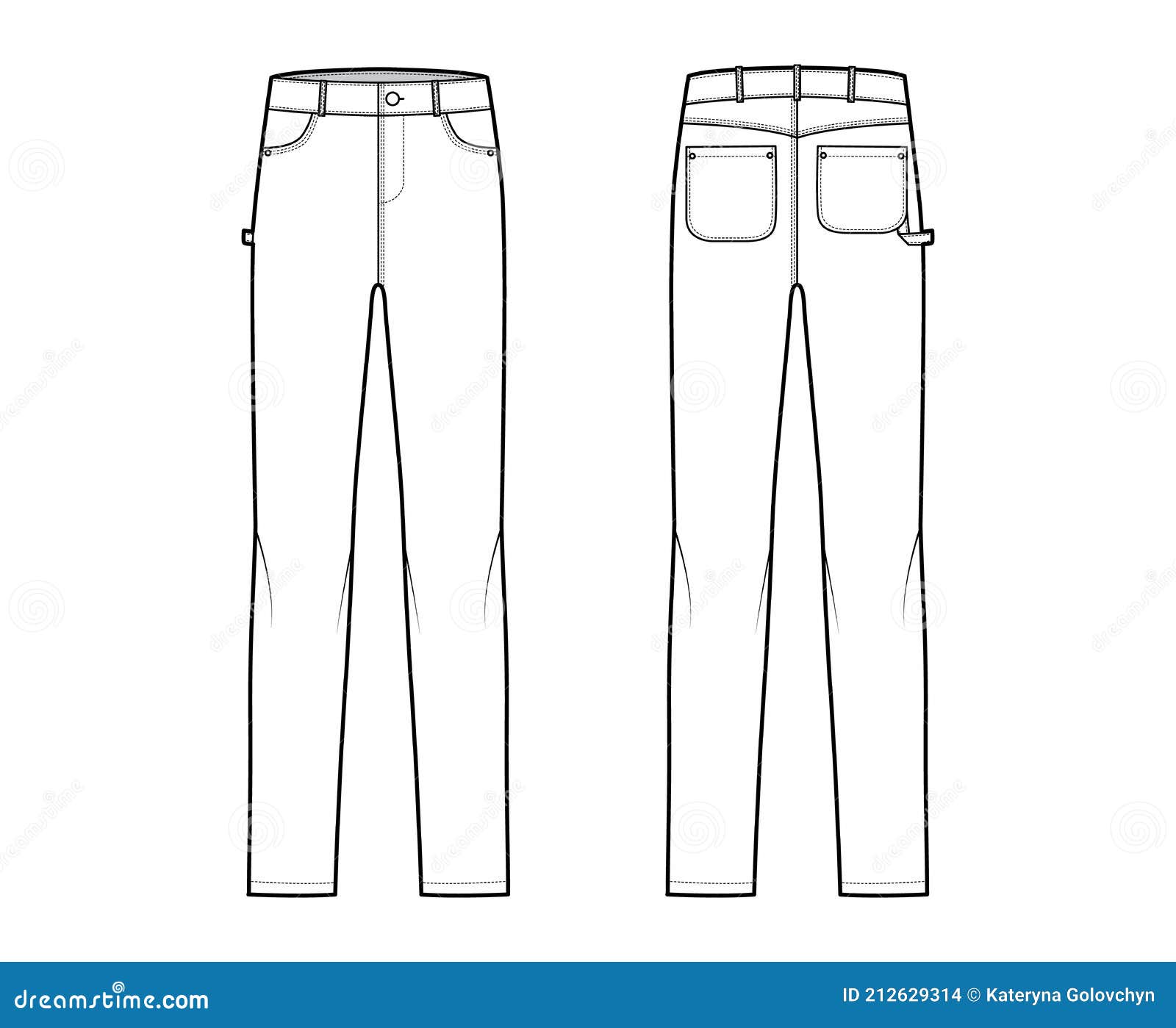 Jeans Carpenter Denim Pants Technical Fashion Illustration with Full ...