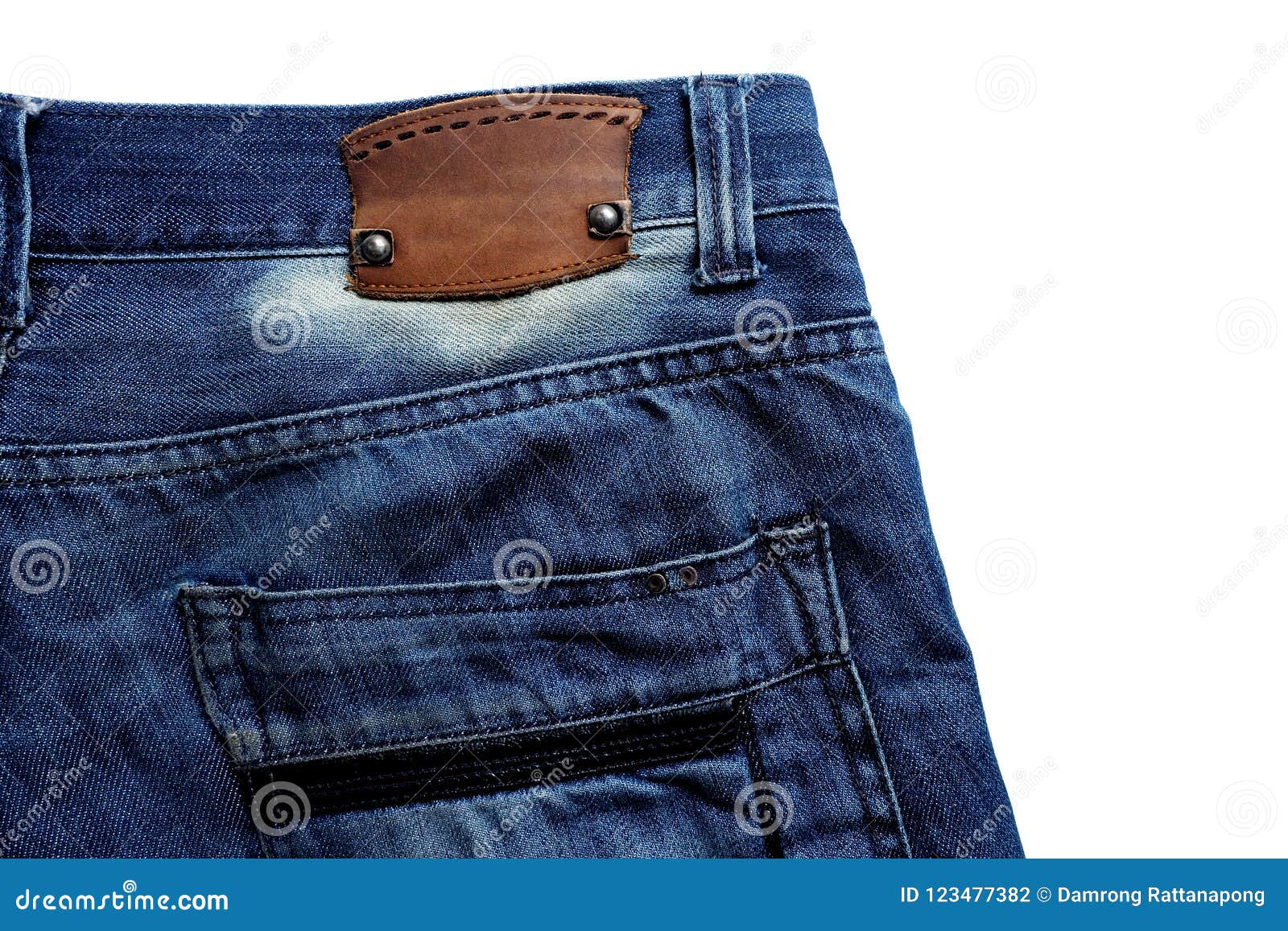 Jeans Denim Blank Label Leather Isolate on White Stock Photo - Image of ...