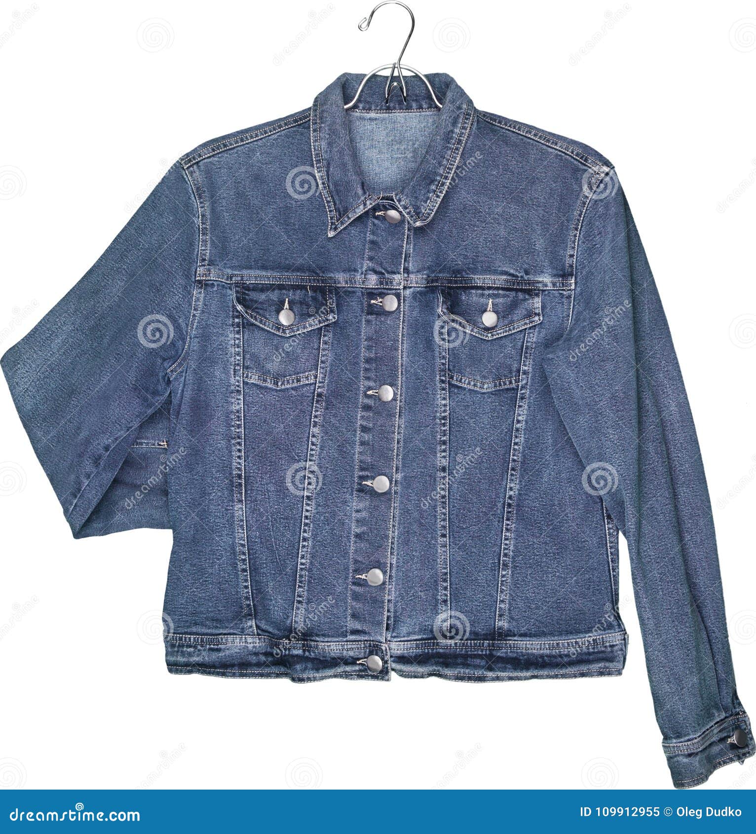 Denim Jeans Jacket on Hanger Isolated on White Stock Image - Image of ...