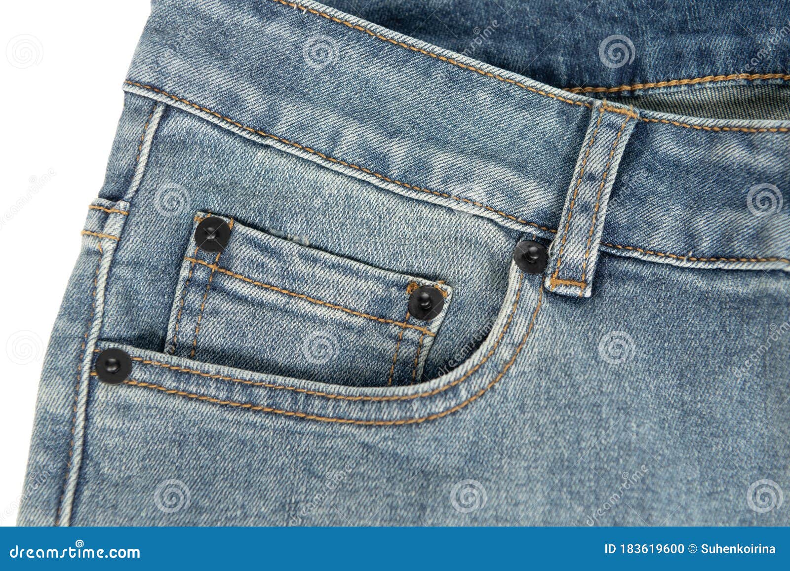 Jeans Front Pocket Close-up on a White Background. Casual Wear. Fashion ...