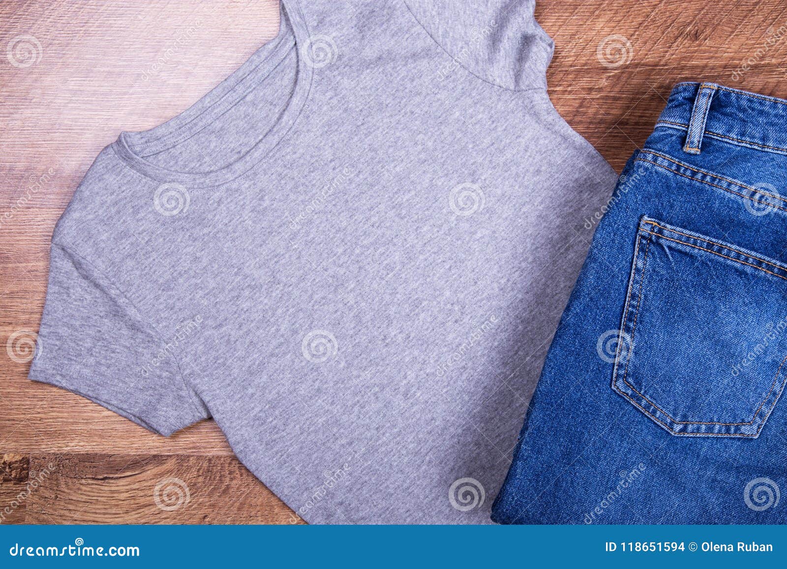 Jeans and gray T-shirt stock photo. Image of people - 118651594