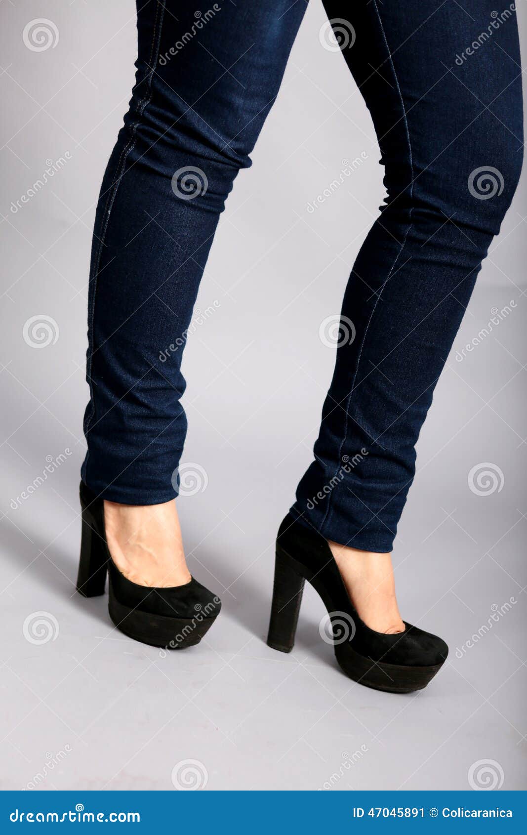 Women Wear Jeans Modern Fashion and Black High Heels she Standing Road in  Old Town Stock Image - Image of black, footwear: 251580177
