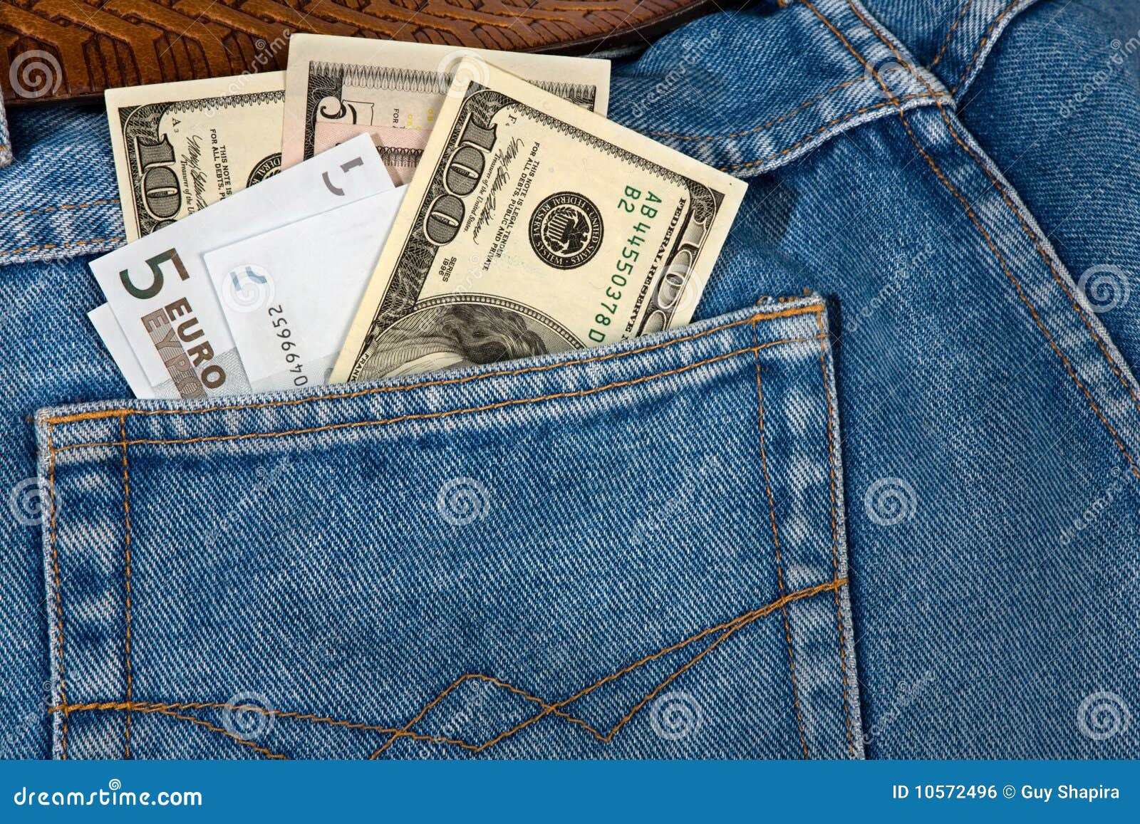 Jeans with money. stock photo. Image of credit, flow 10572496