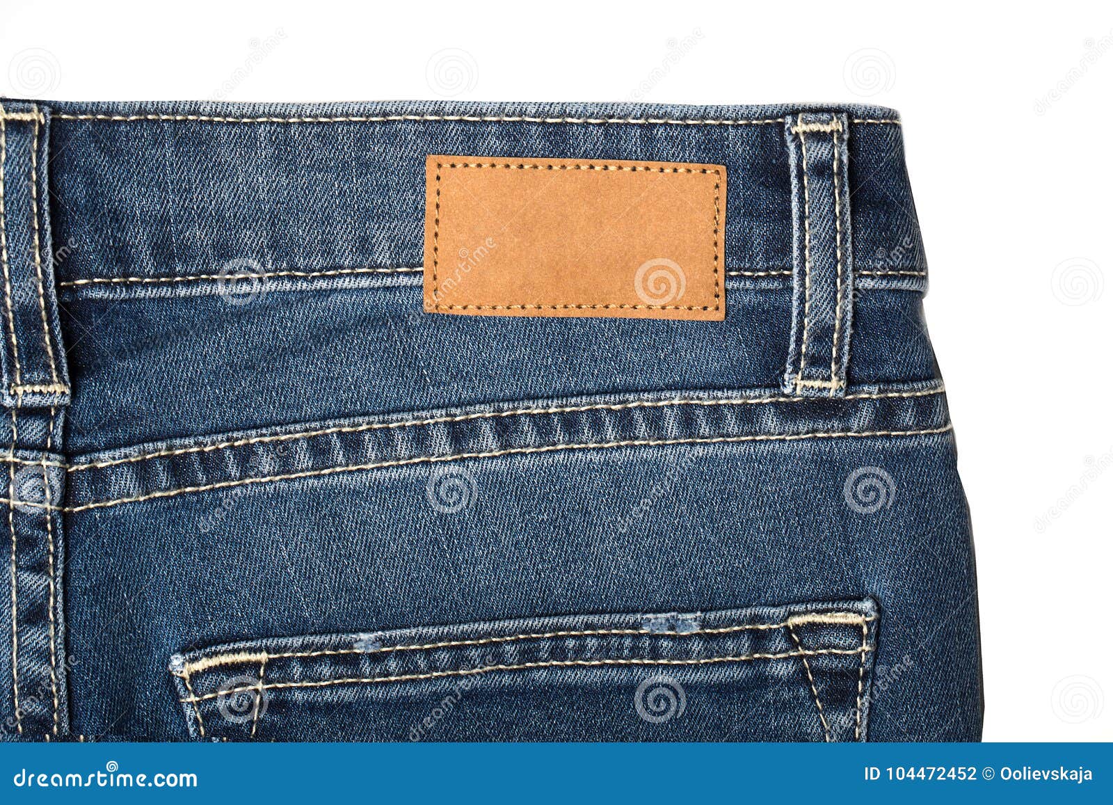 Jeans Pants with Pocket and Brown Leather Tag-old Wooden Background ...