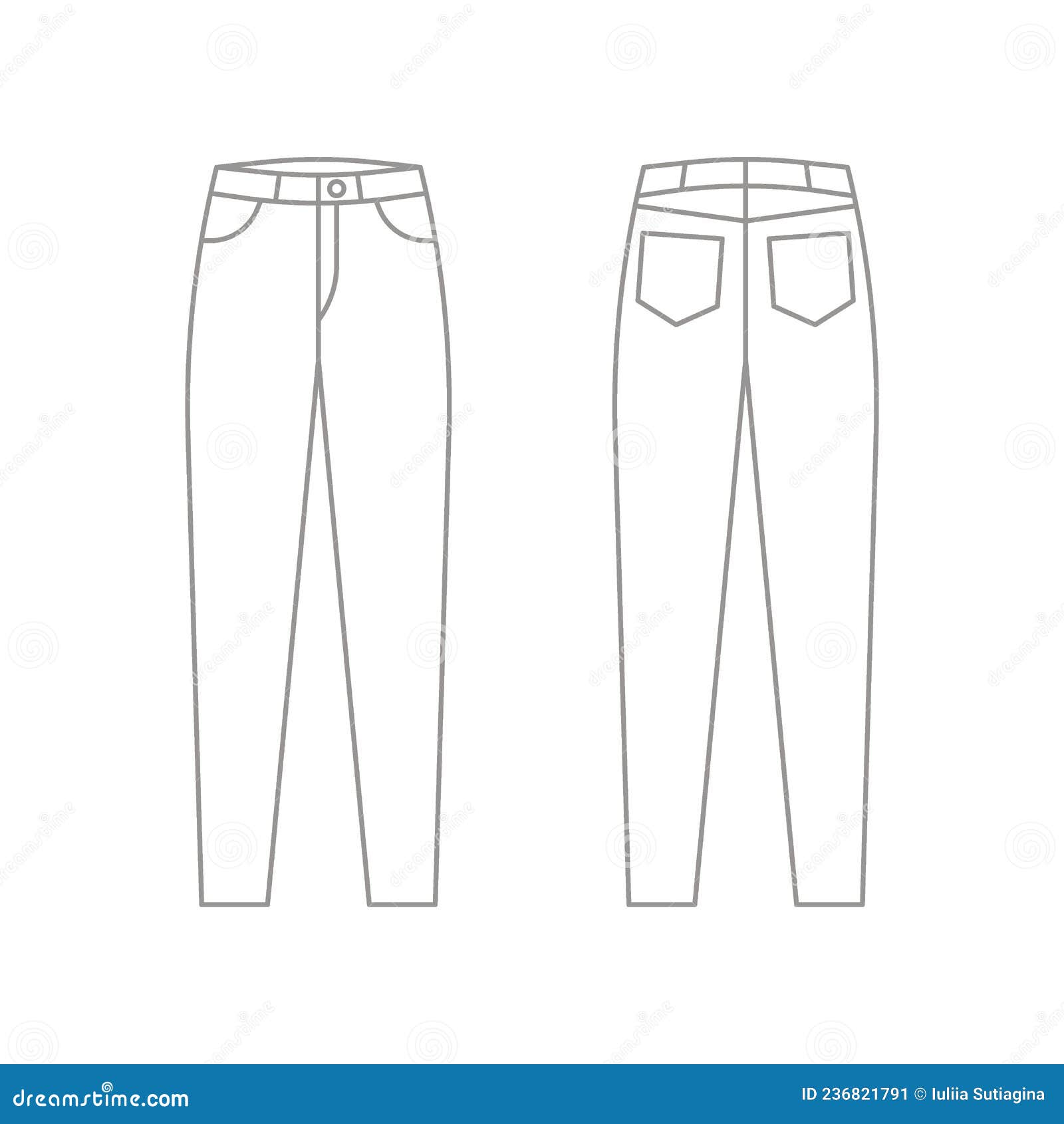 Jeans Pants Technical Outline Template, Trousers Denim with Pockets ...