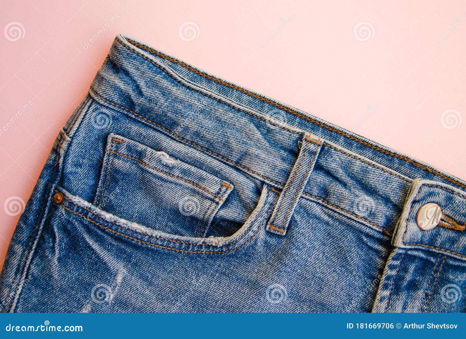 Jeans on a Pink Background. Jeans Elements, Pockets, Seams in Close-up ...