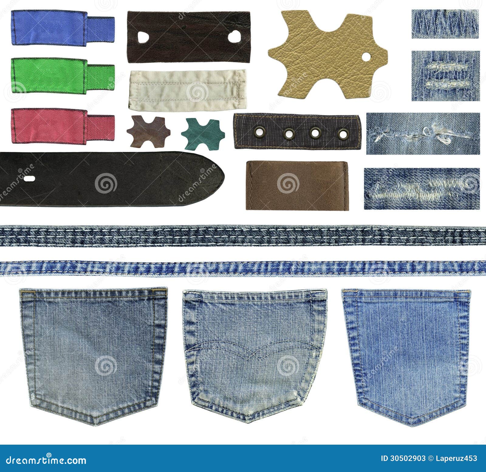 Jeans pockets, labels stock image. Image of leather, closeup 30502903