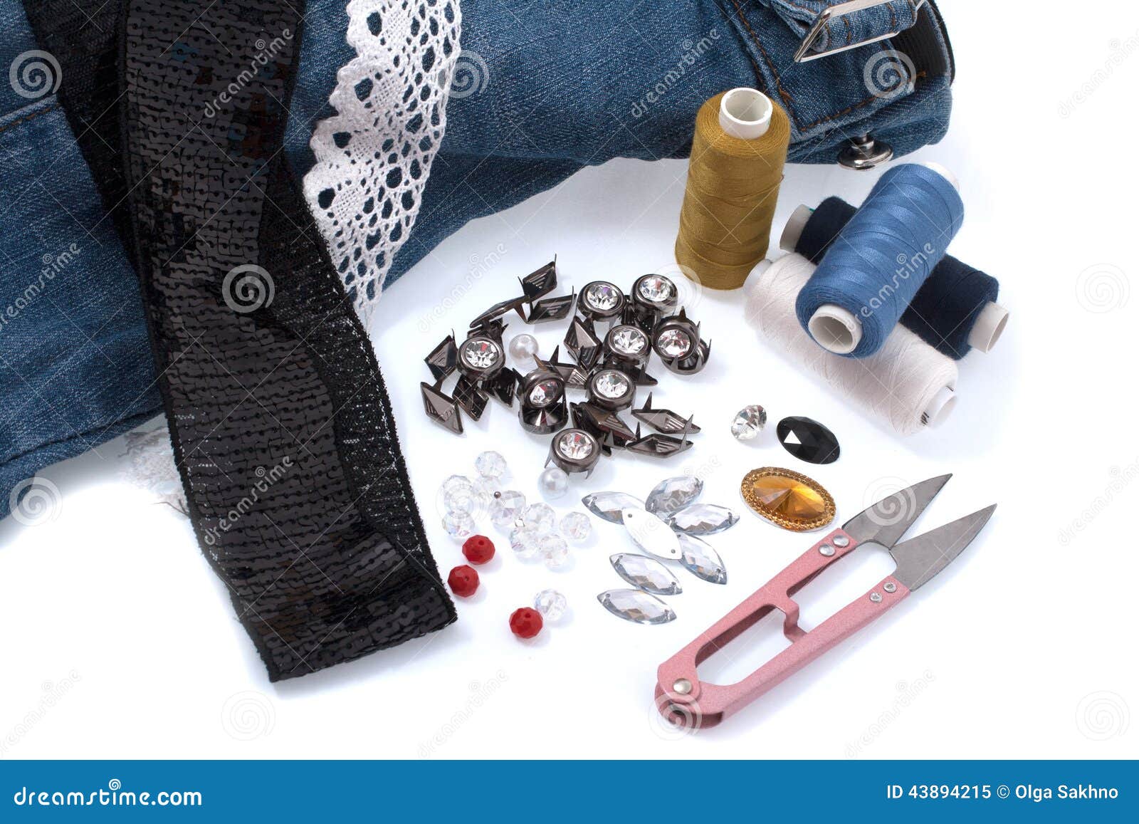 Jeans and a rhinestone stock image. Image of beads, denim - 43894215