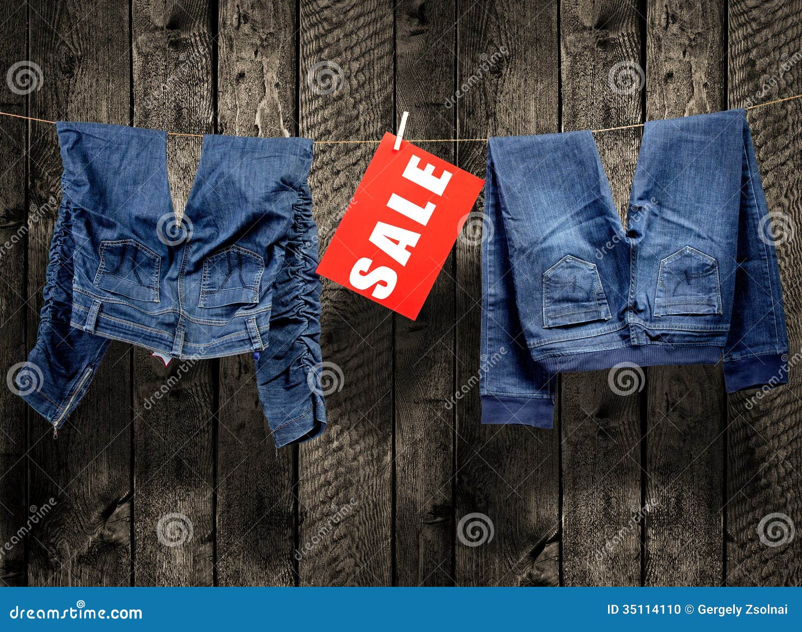 Jeans, Sale Inscription on Clothesline Stock Photo Image of fashion, aged 35114110