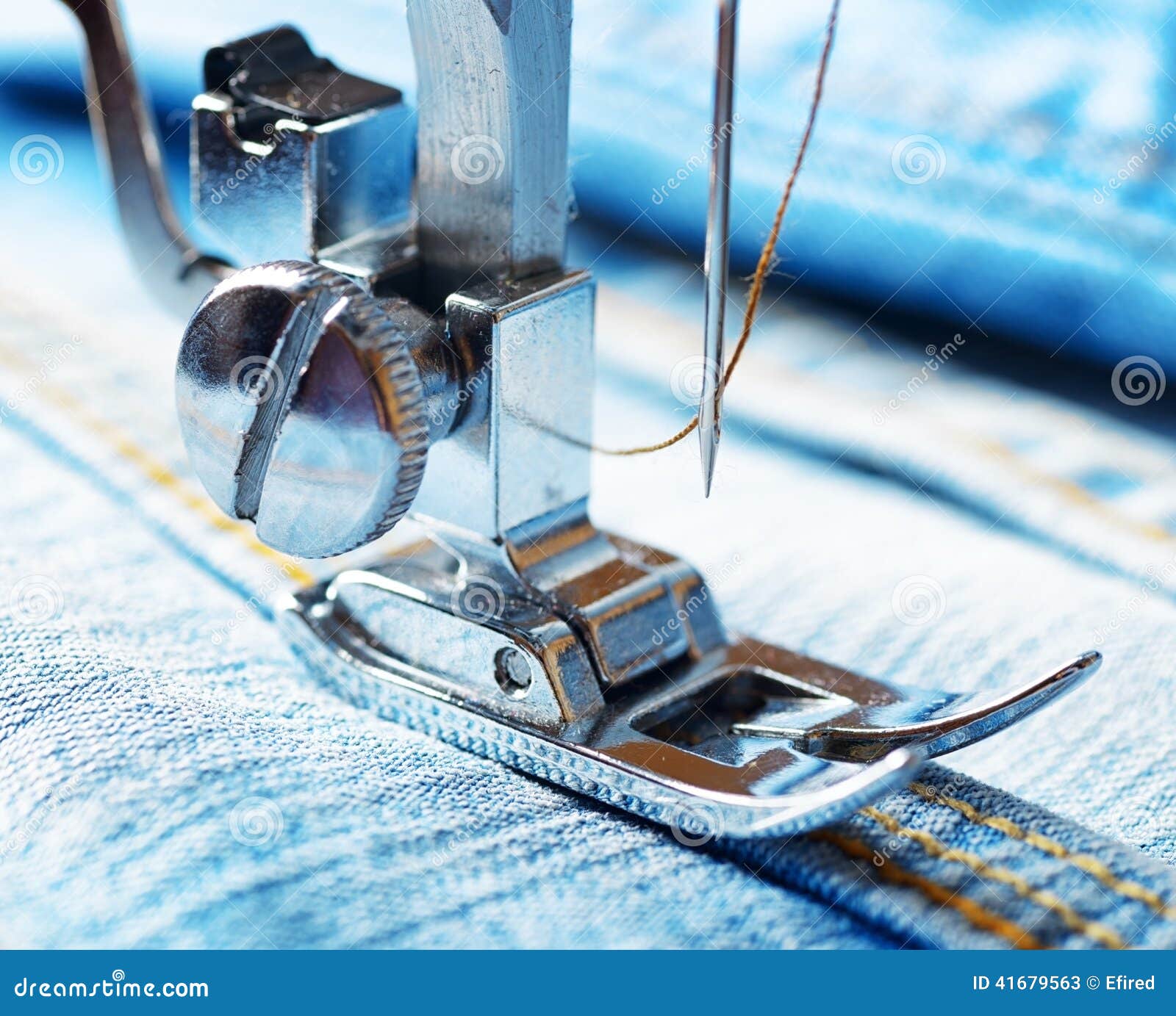 Sewing Machine and Blue Jeans Fabric Stock Image Image of production