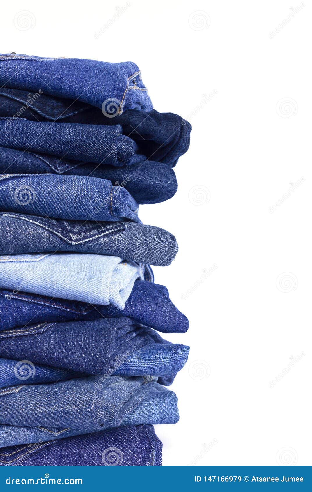 Jeans Stacked on White Background Blank for Design and Text Input ...