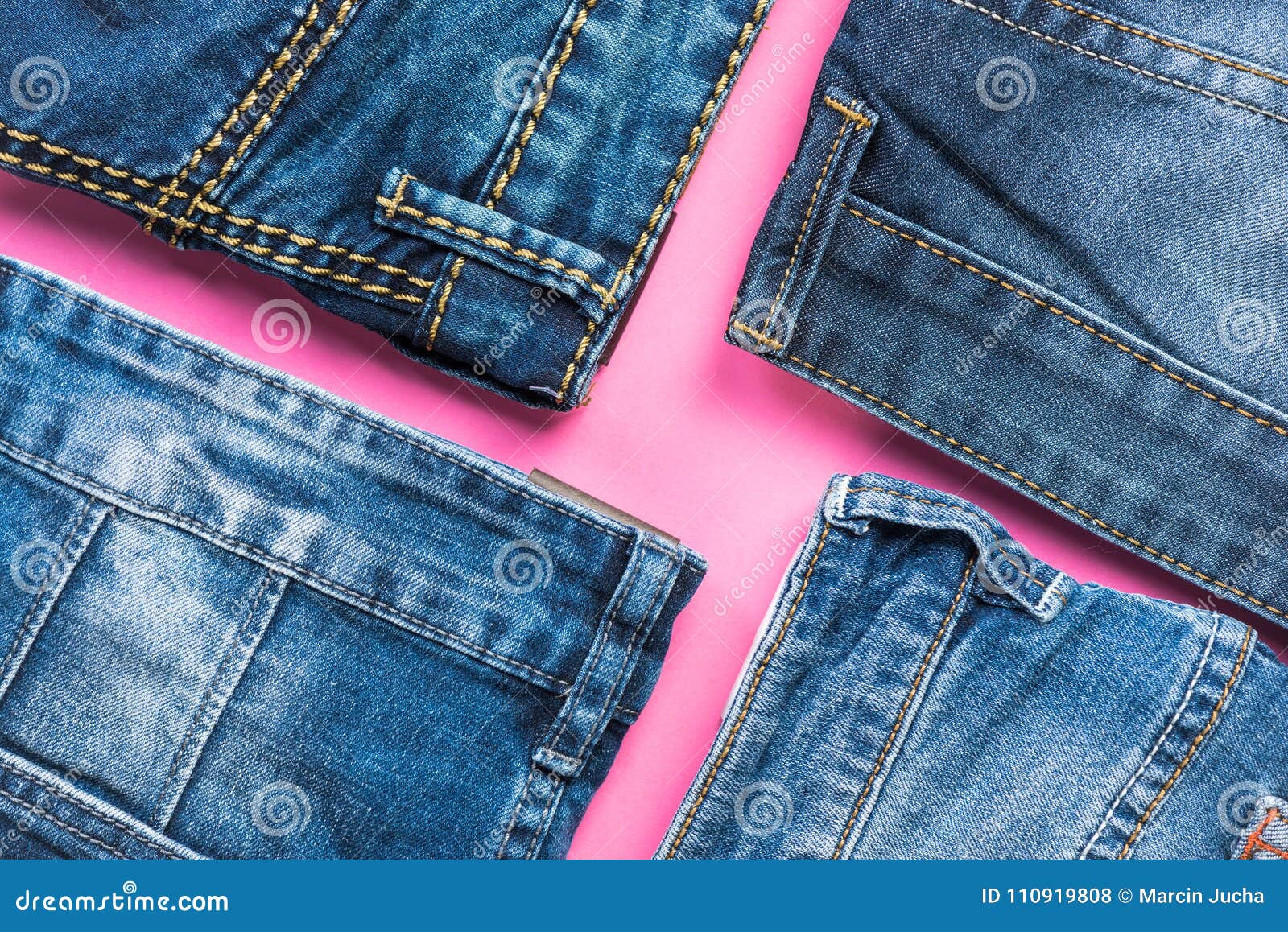 Jeans Trousers Flat Lay On Pink Background Stock Photo - Image of ...