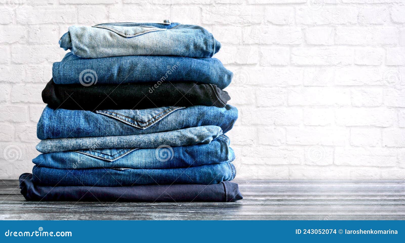 Jeans Trousers Stack with a Place for an Inscription. Stock Photo ...
