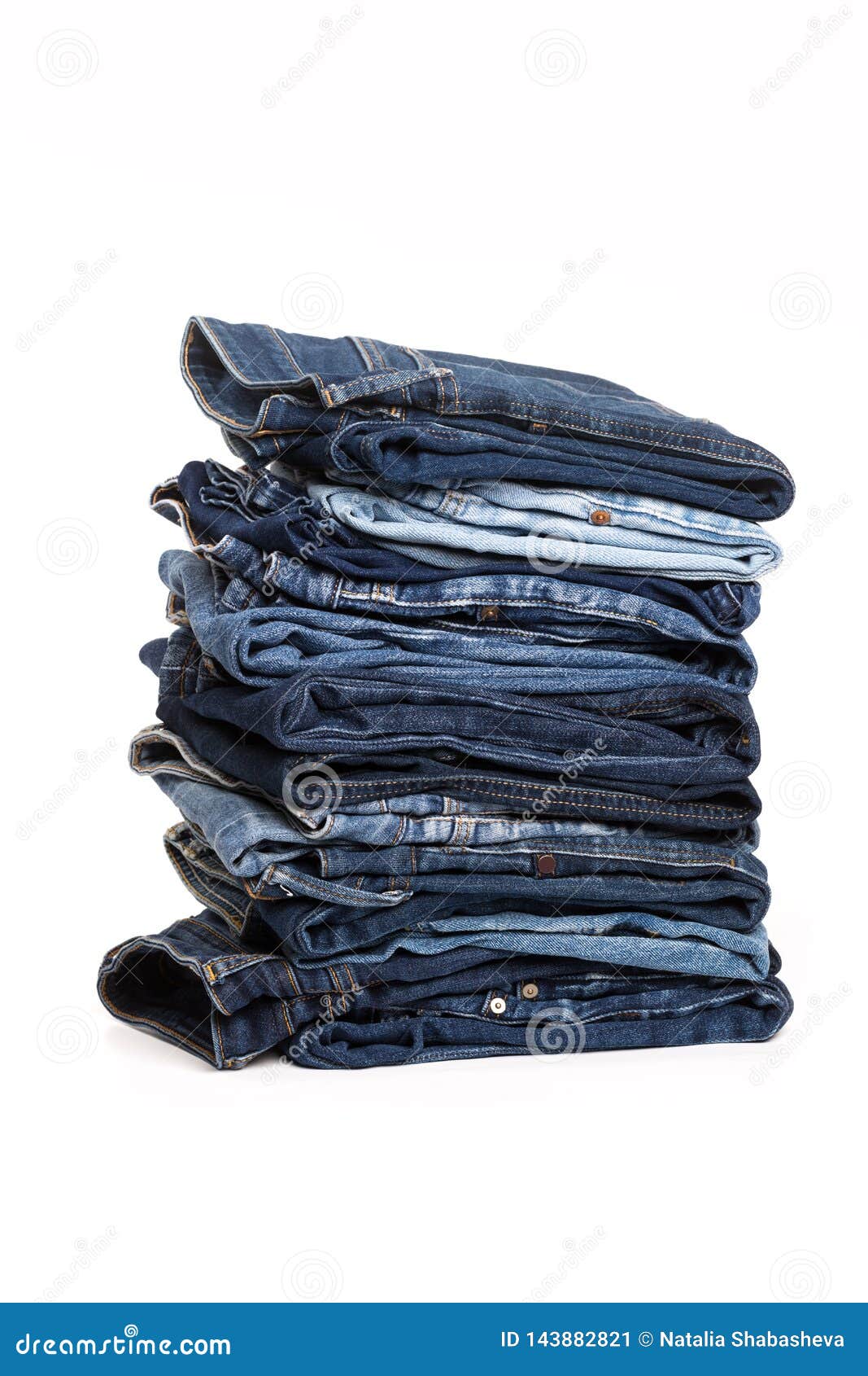 Jeans Trousers Stack on White Background Stock Image - Image of blue ...