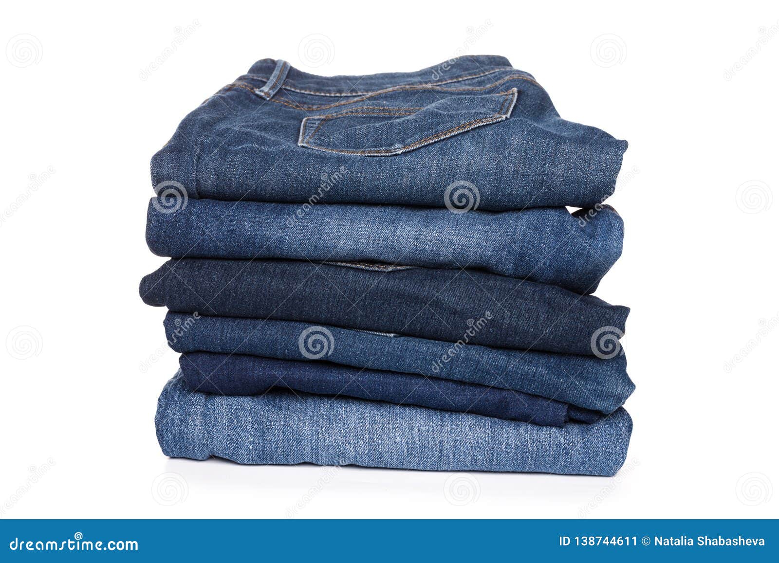 Jeans Trousers Stack on White Background Stock Image - Image of cotton ...