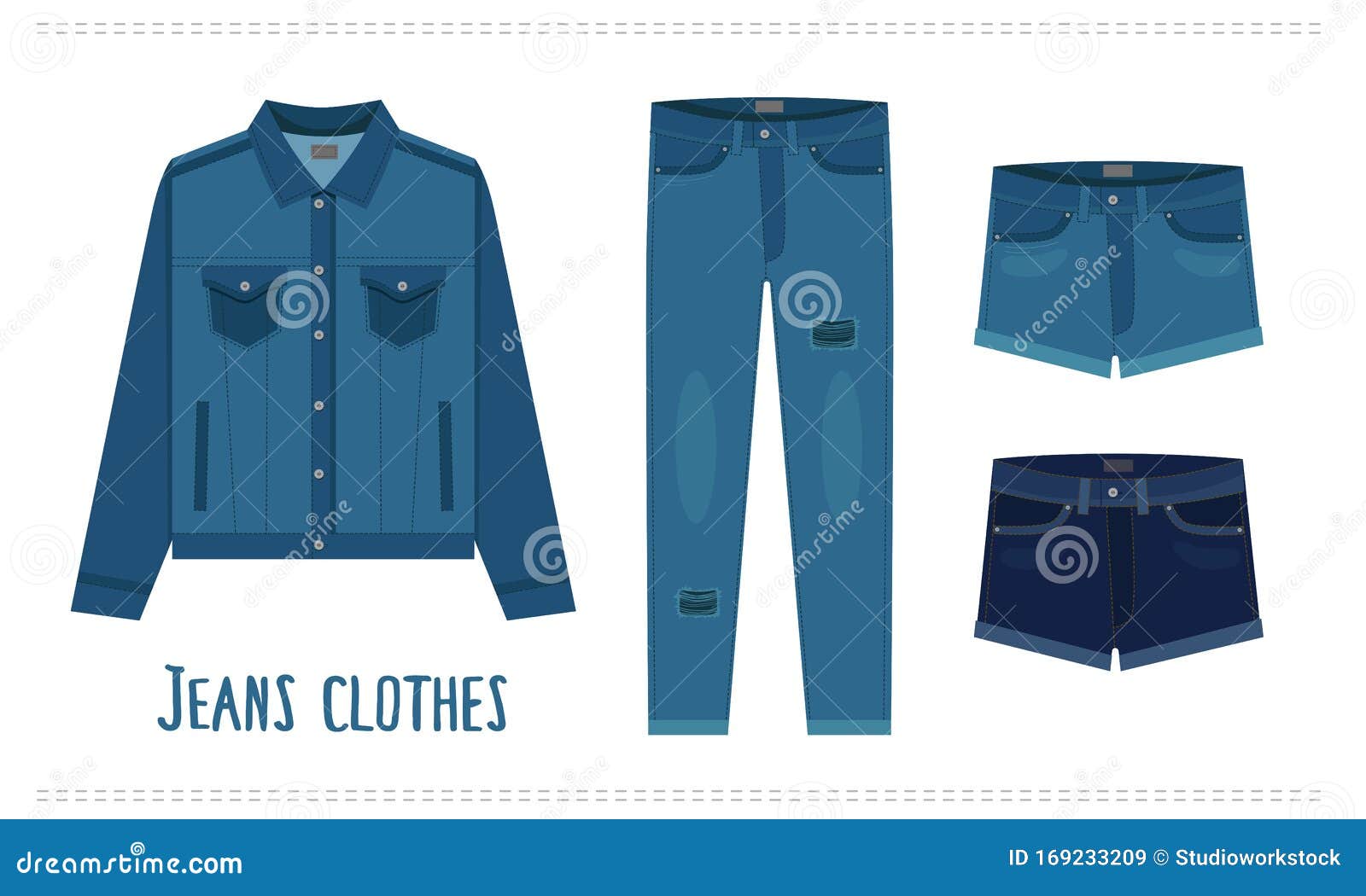 Various Denim Jean Clothes. Stock Vector - Illustration of apparel ...