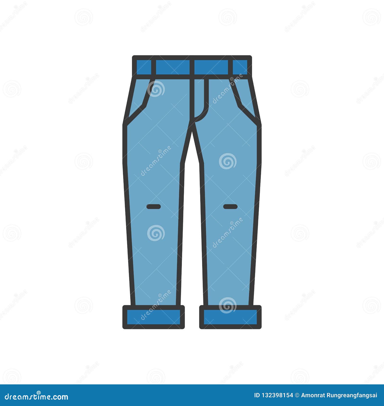 Jeans Vector Illustration, Filled Color Outline Editable Stroke Stock ...