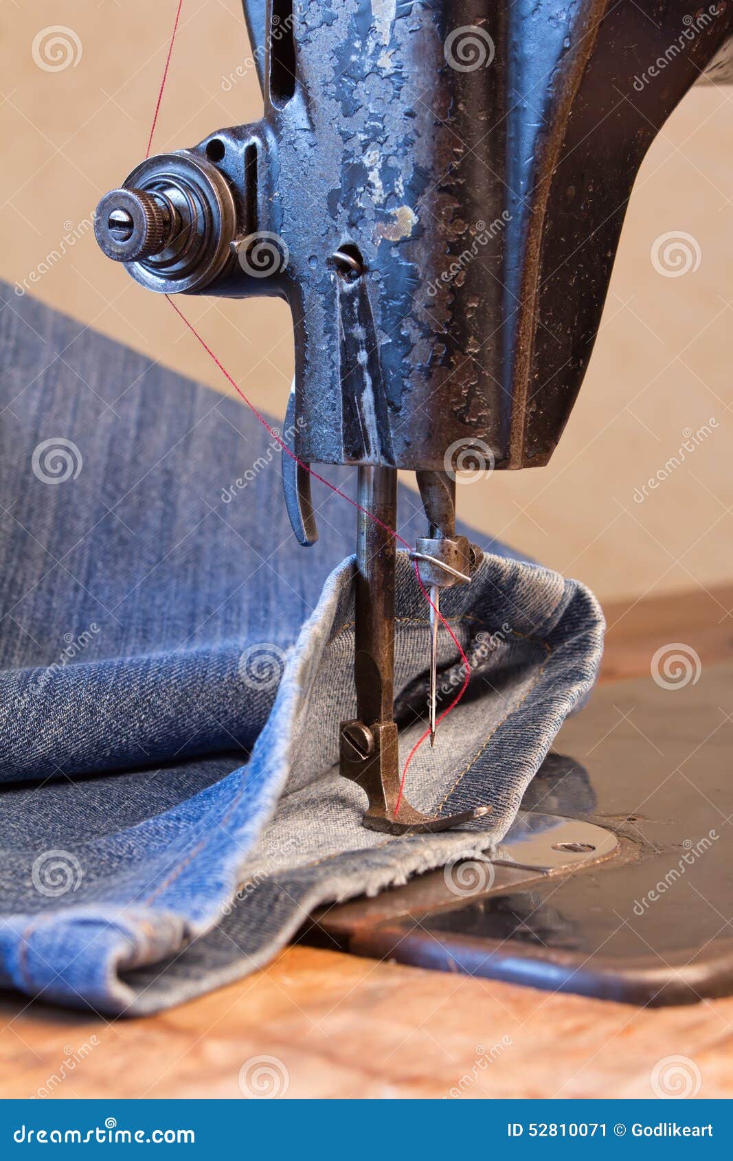 Jeans and a Vintage Sewing Machine Stock Image Image of needle