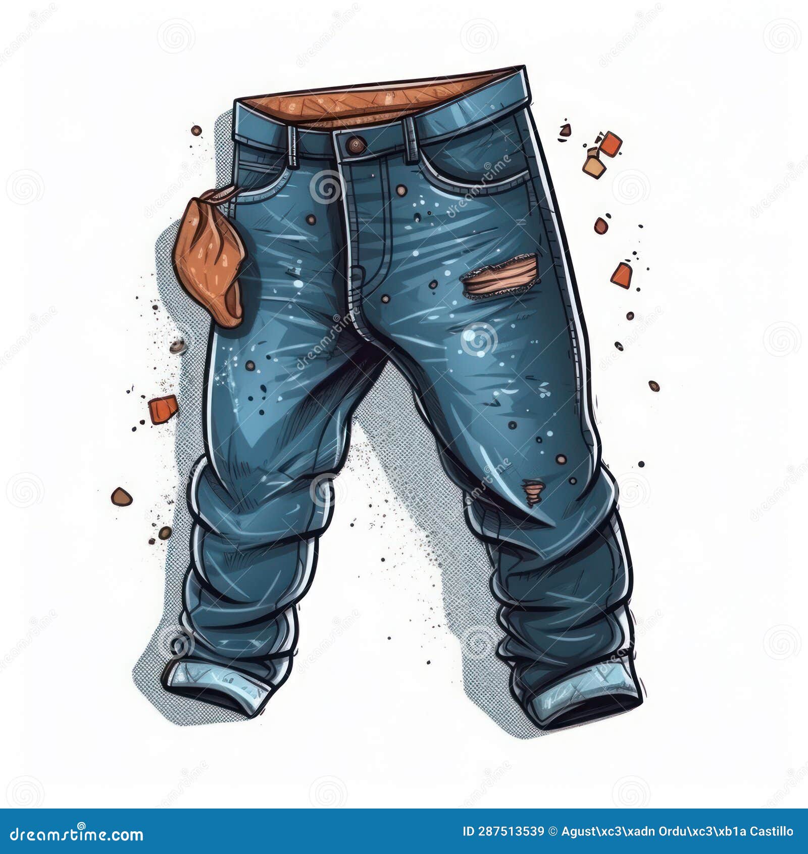 Jeans, on a White Background. Cartoon Illustration. Stock Image - Image ...