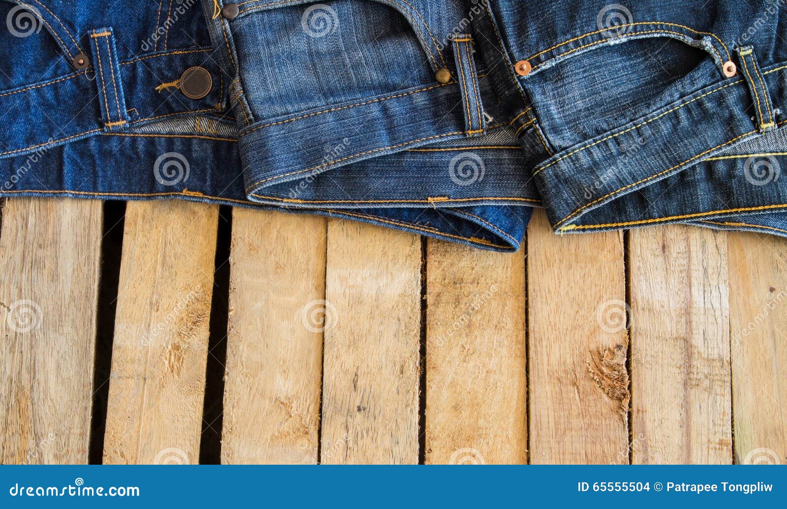 Jeans on Wood Background Space Stock Photo - Image of seam, clothes ...