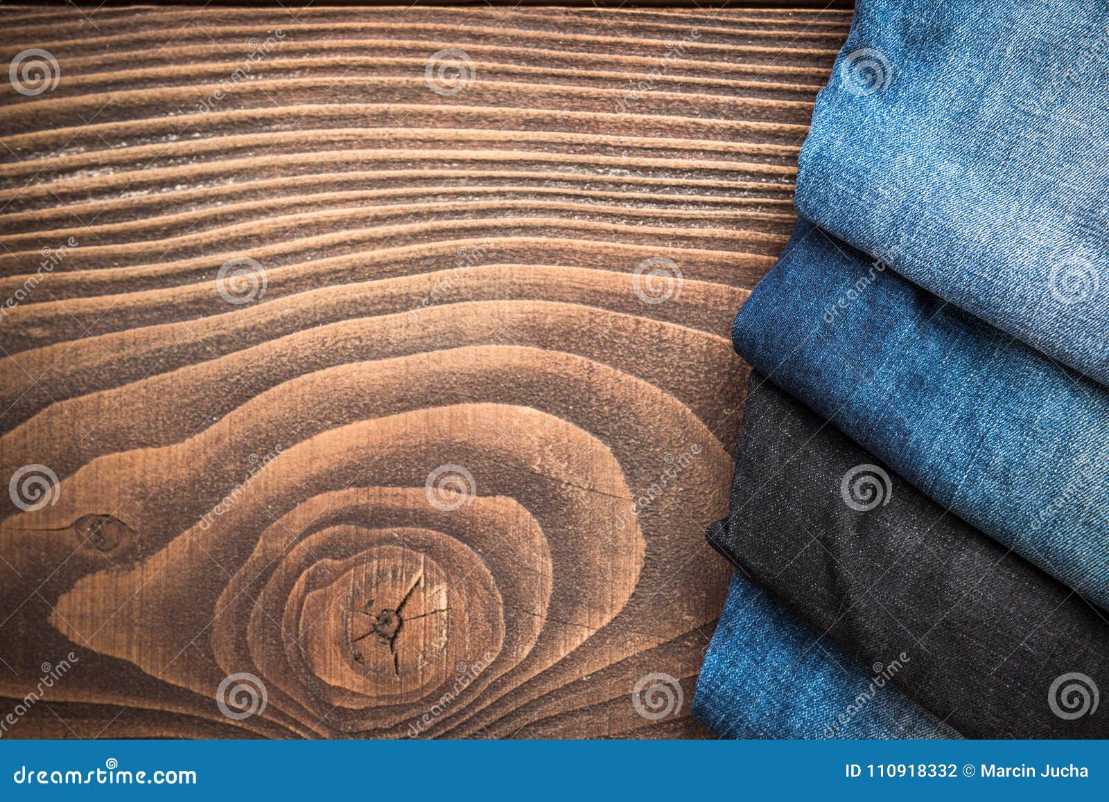 Jeans on Wooden Board with Copy Space Stock Photo - Image of grunge ...