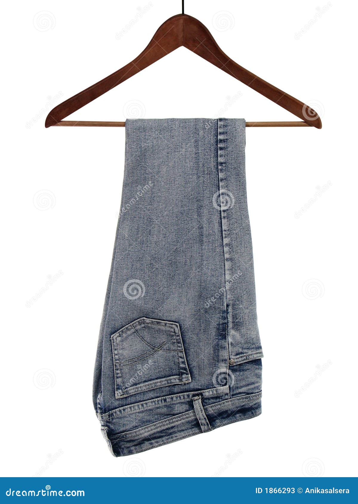Jeans on a wooden hanger stock image. Image of apparel - 1866293