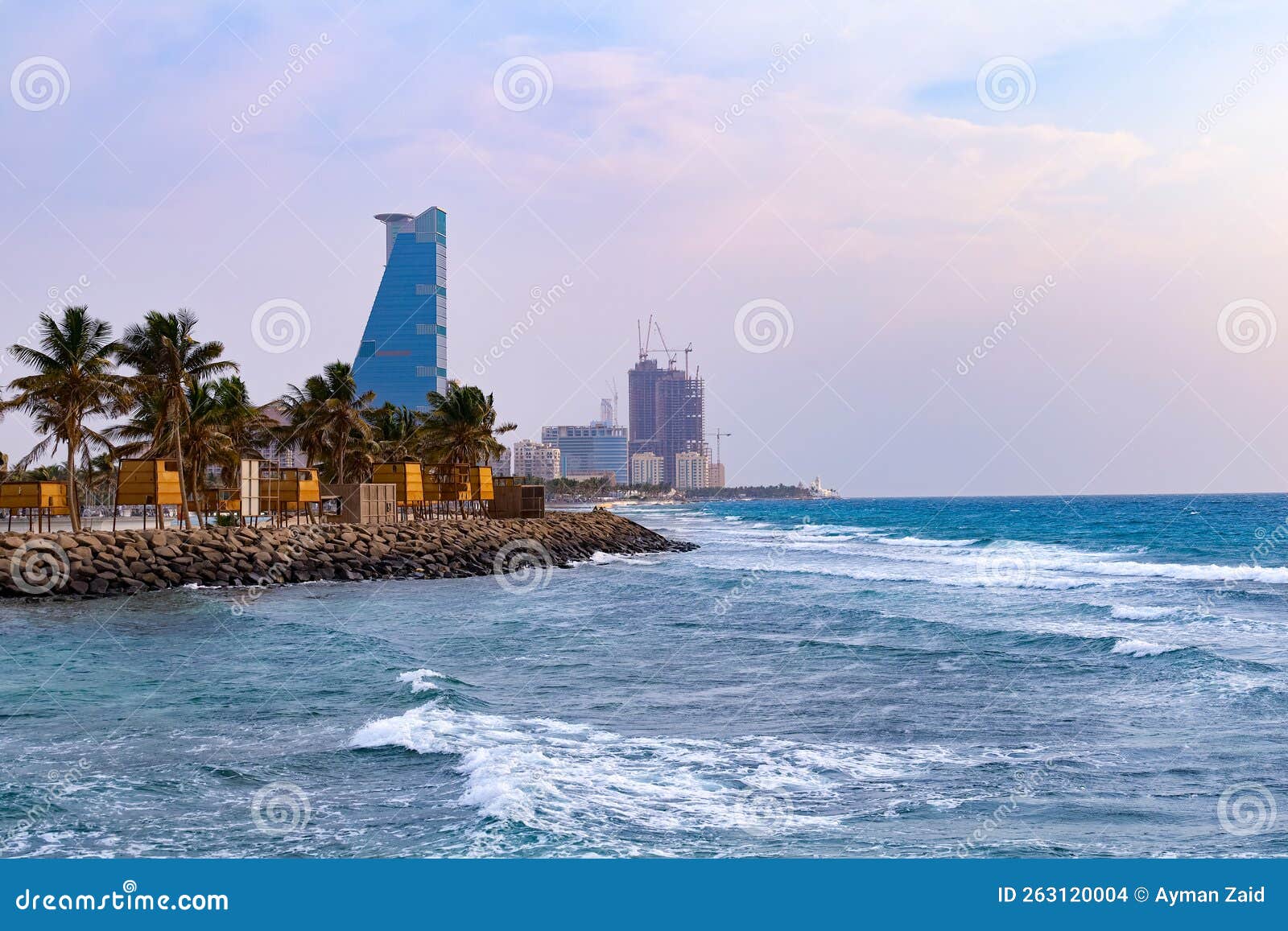 Jeddah Beach Saudi Arabia Sunset Red Sea Corniche , Waterfront Stock