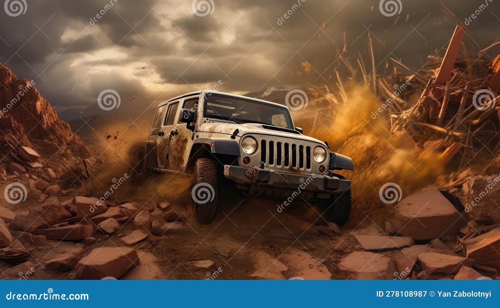 jeep crashes in a storm. generative ai