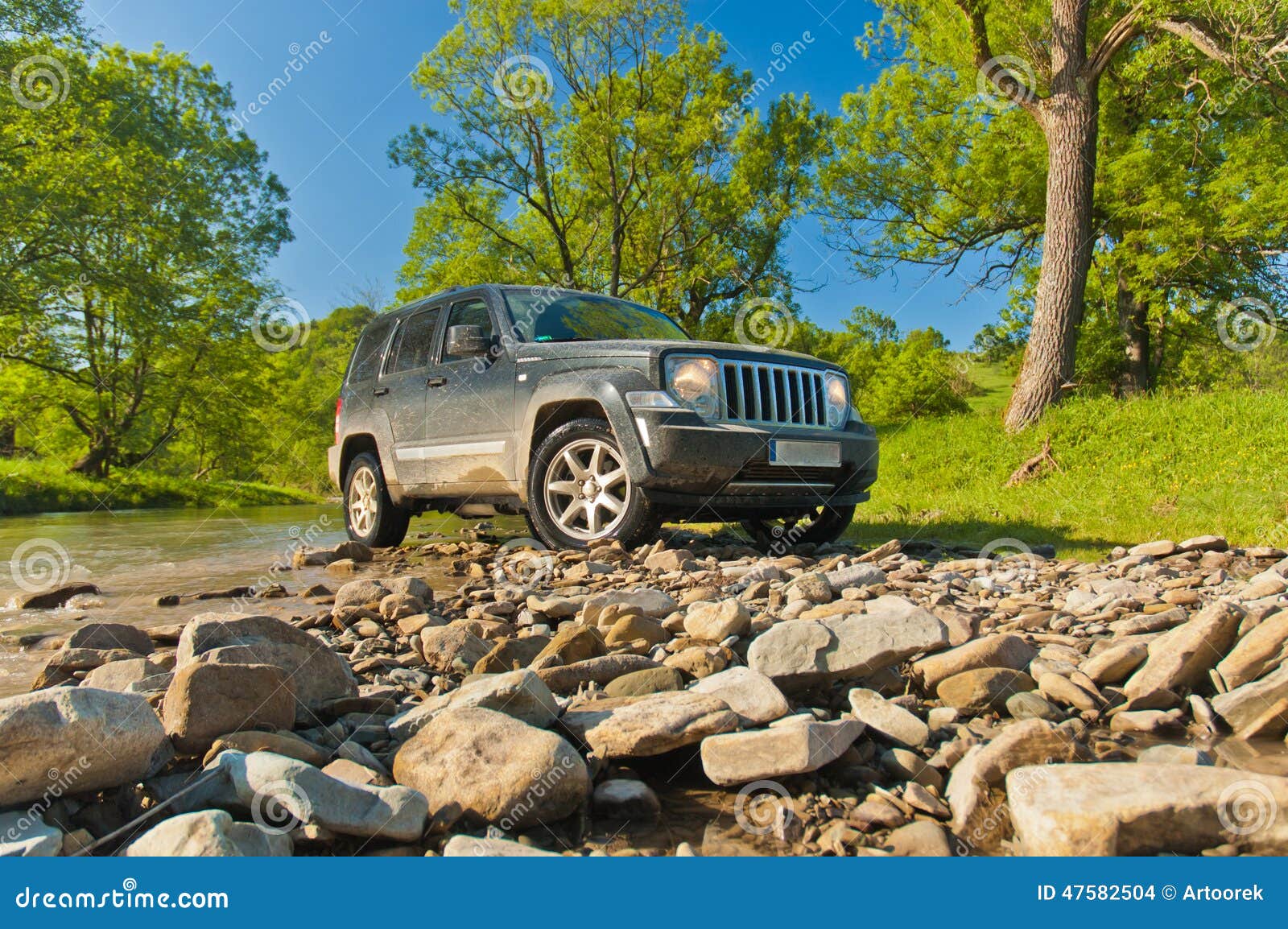 Jeep near the stream stock photo. Image of outdoor, brow 47582504
