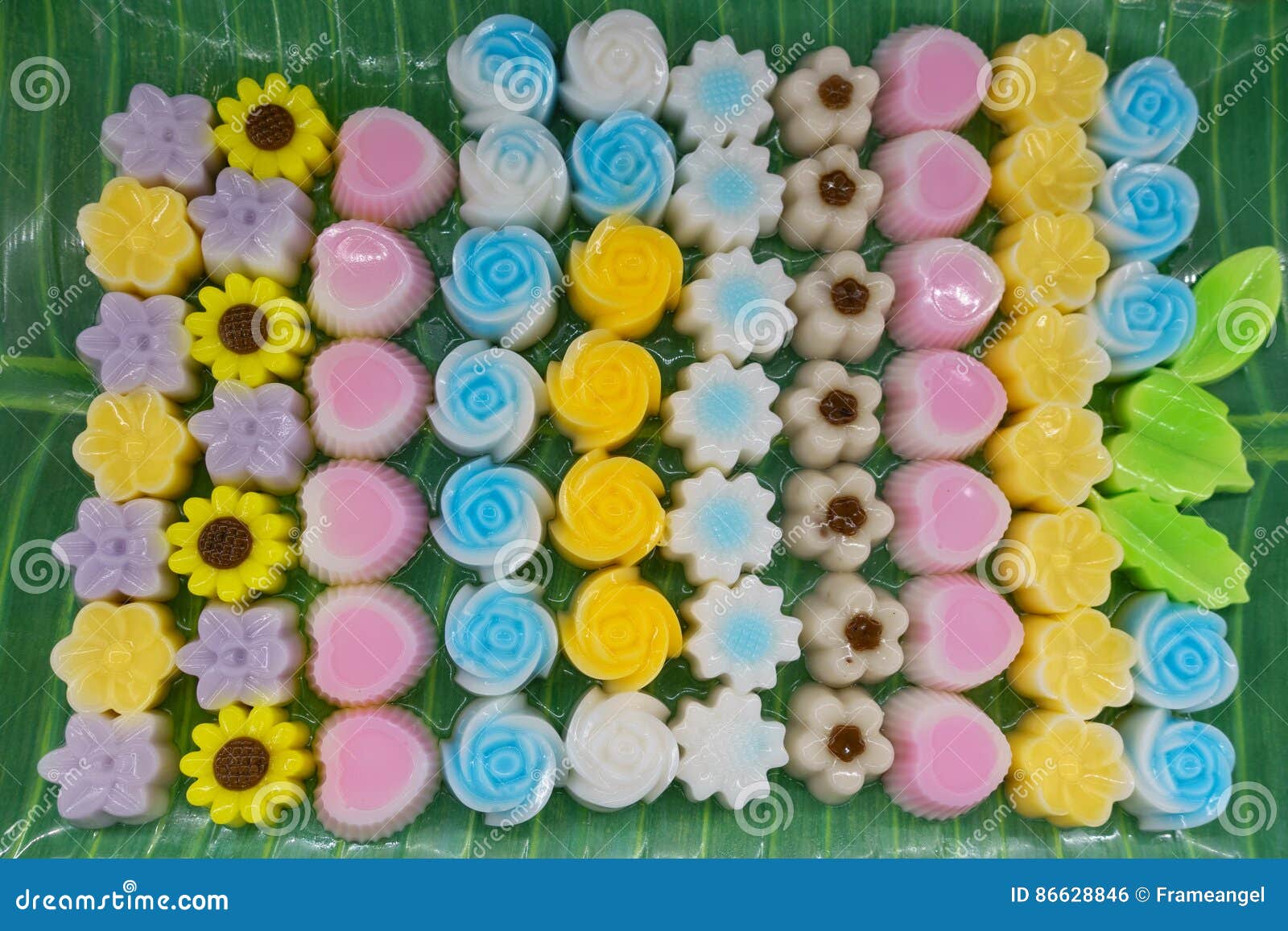 Jelly Colored Candy, Heart and Flower Shape on Plate, for Serve Stock